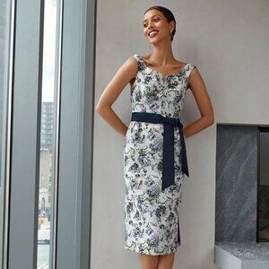 NWT Kay Unger Millie Midi Dress Size 6 Blue/Green